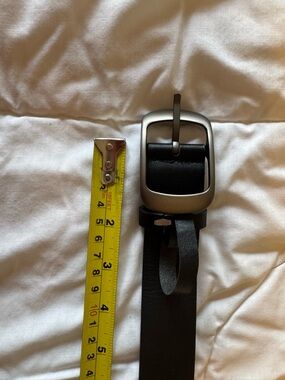 Classic Black Leather Women’s  Belt with Brushed Metal Buckle
